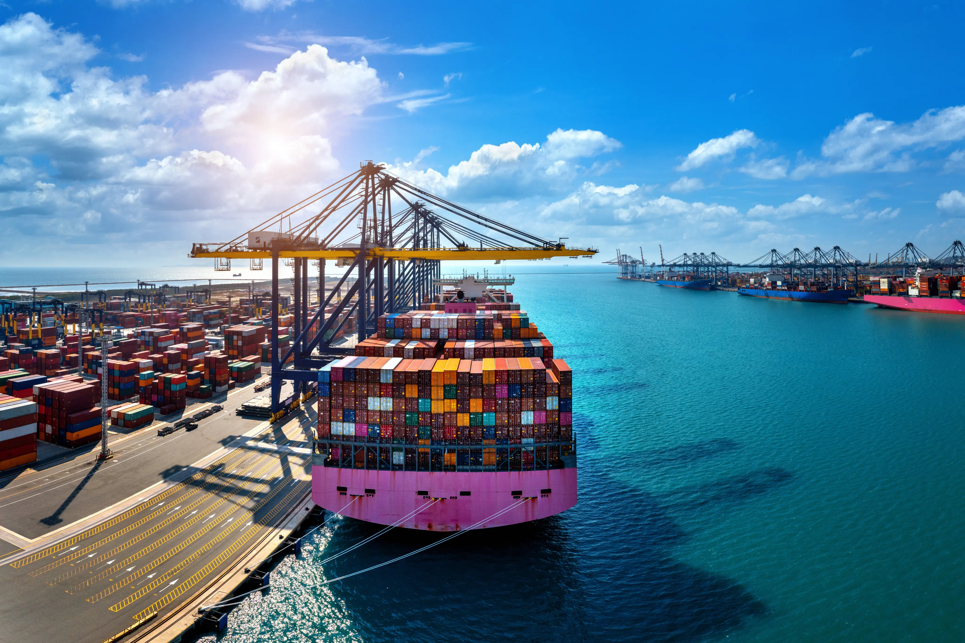 Ship with containers at port