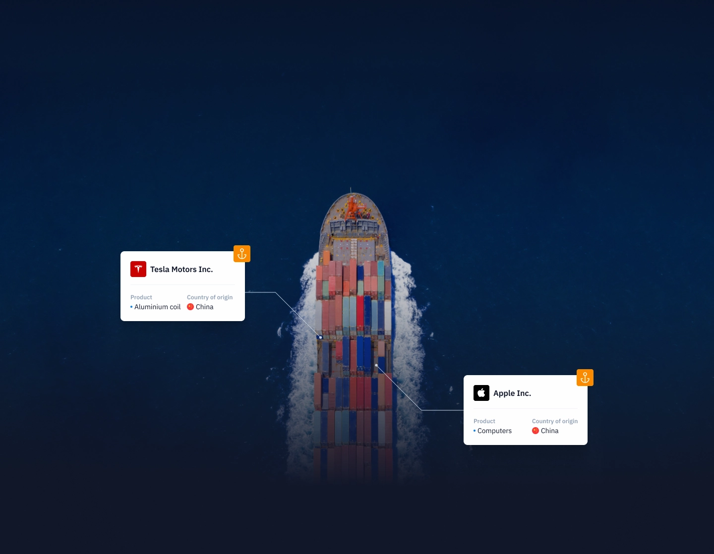 Container ship shipping products from Tesla Motors Inc. and Apple Inc.