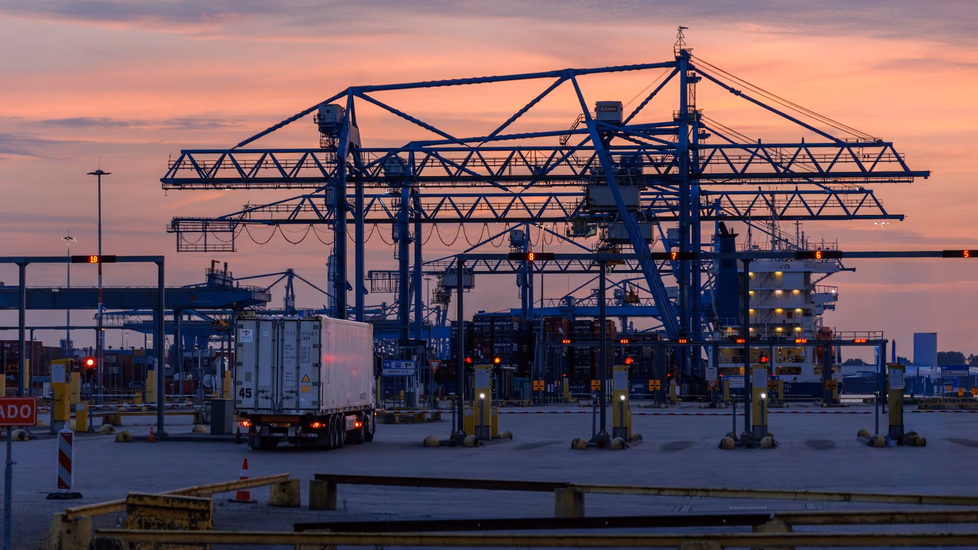 Shipping truck arriving at a shipping dock